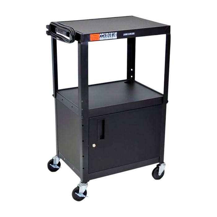 Luxor Adjustable-Height Steel AV Cart, 24 x 18 x 24 to 42 Inches, Black