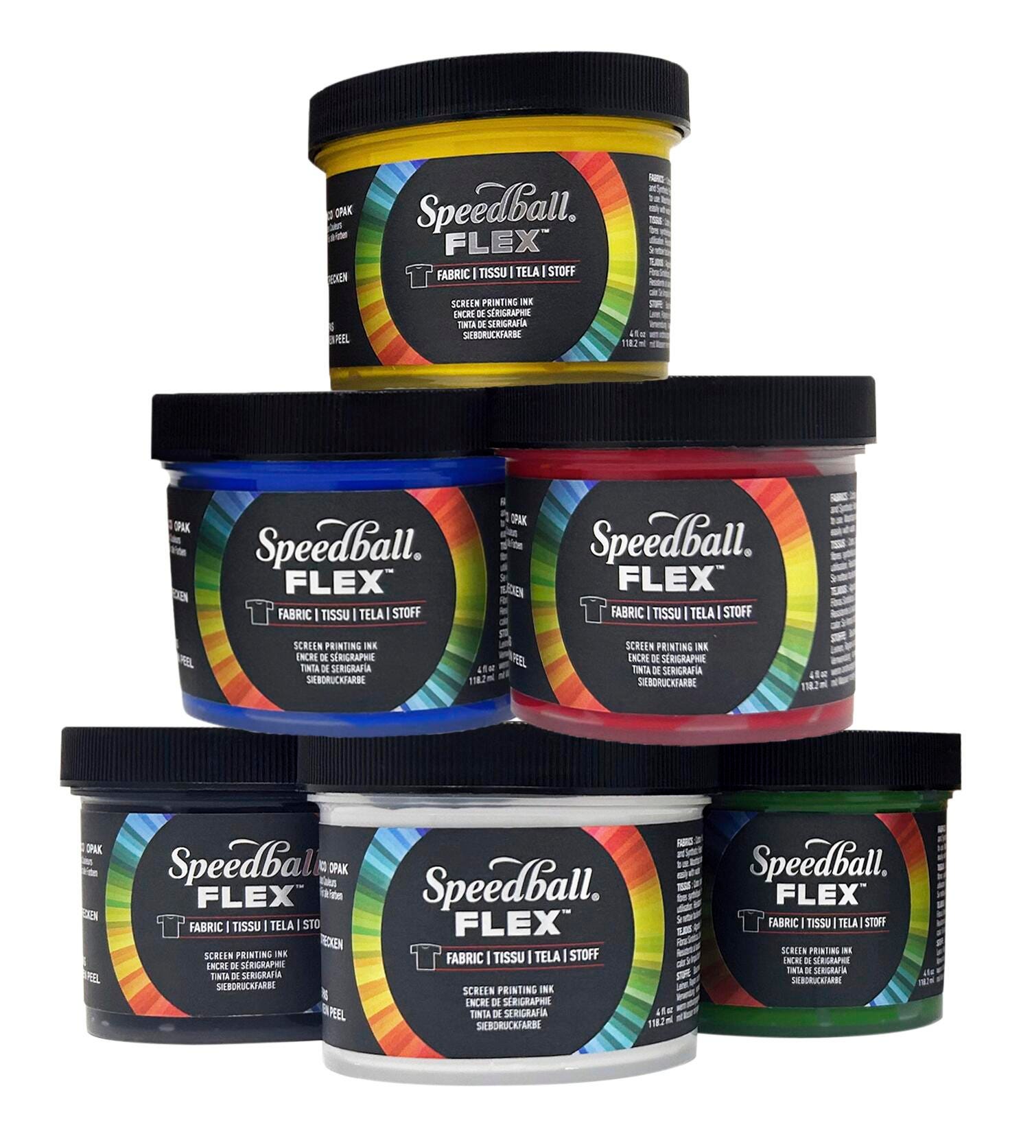 Speedball Flex Fabric Screen Printing Ink, 4 Ounces, Assorted Colors, Set of 6 Item Number 2133440