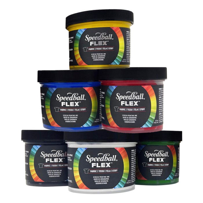 Speedball Flex Fabric Screen Printing Ink, 4 Ounces, Assorted Colors, Set of 6