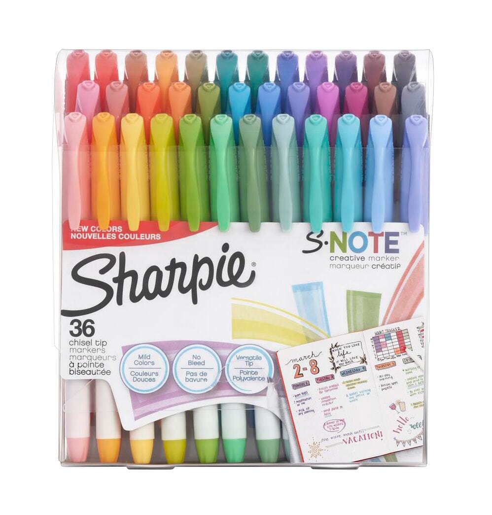 Sharpie S-Note Creative Markers, Chisel Tip, Assorted Colors, Pack of 36 2090635
