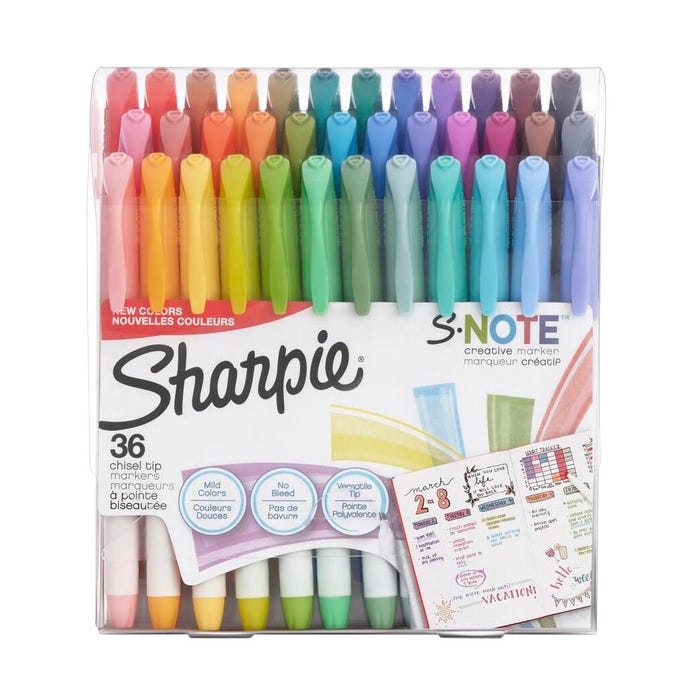 Sharpie S-Note Creative Markers, Chisel Tip, Assorted Colors, Pack of 36