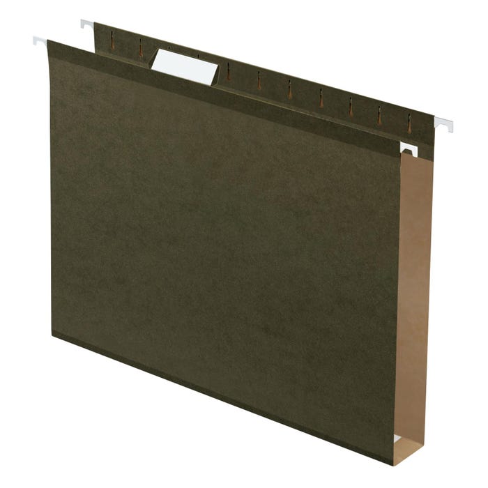 Pendaflex Extra Capacity Reinforced Hanging File Folder, 1/5 Cut Tabs, Letter Size, 1 Inch Expansion, Green, Pack of 25