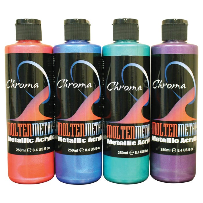 Chroma Molten Metal Acrylics, 8 Ounces, Assorted Bright Colors, Set of 4