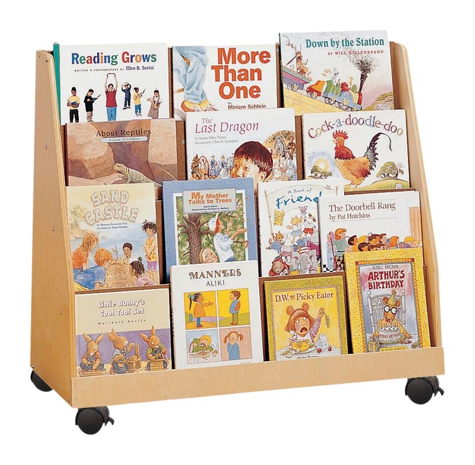 Childcraft Book Display with Locking Casters, 4 Shelves, 36 x 11-3/4 x 31-3/8 Inches 2151295