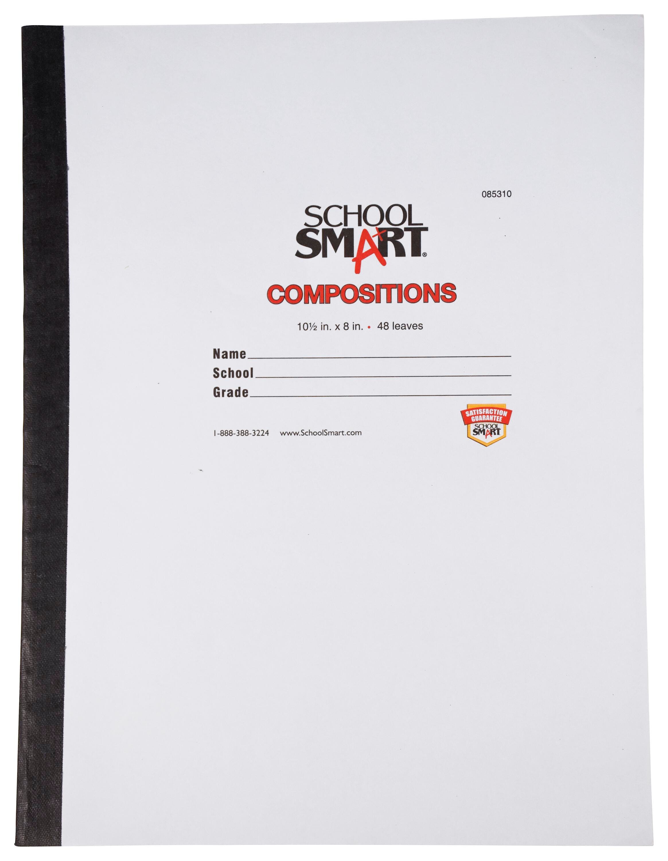 School Smart Stitched Cover Composition Book, Red Margin, 8 x 10-1/2 Inches, 96 Pages 085310