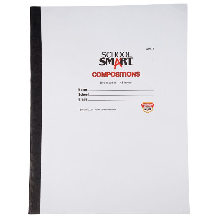 School Smart Stitched Cover Composition Book, Red Margin, 8 x 10-1/2 Inches, 96 Pages