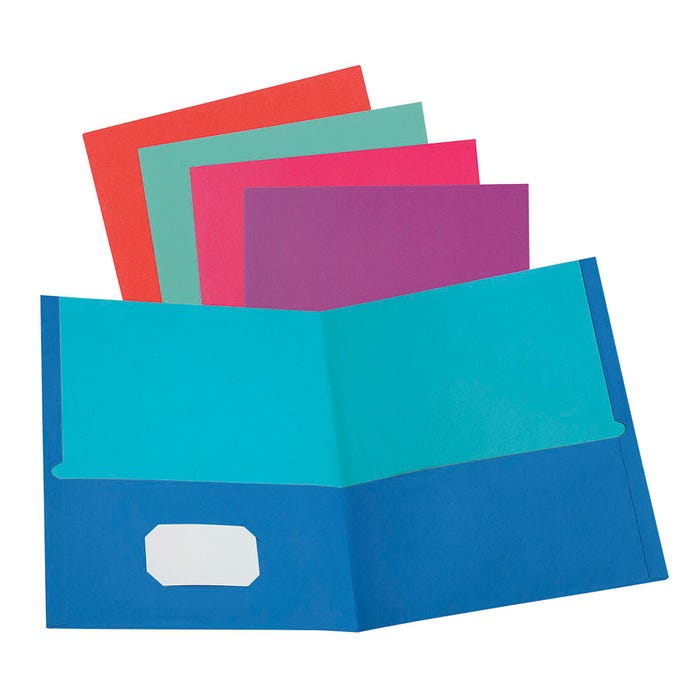 Oxford Twisted 2-Pocket Folder w/No Fasteners, Assorted Colors, Pack of 50