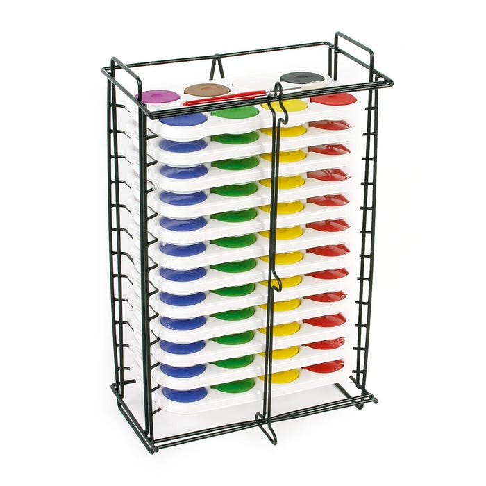 Jack Richeson 8-Color Tempera Cake Palettes with Storage Rack, Set of 12