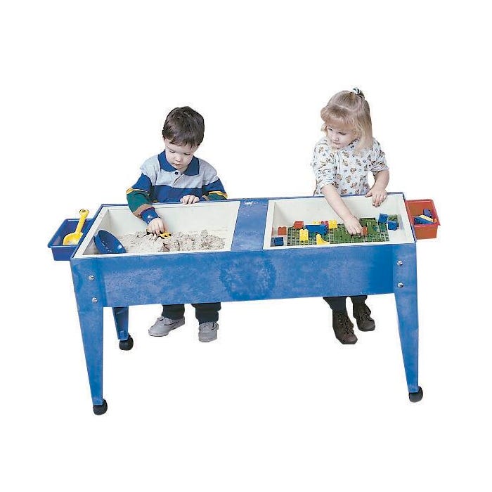 Childbrite Double Mite Toddler Activity Table with Lid and Tub, 46 x 21 x 18 Inches, Blue