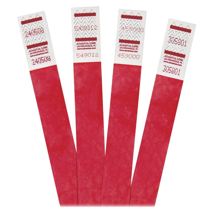 Advantus 500-Pack Tyvek Colored Wrist Bands -- Wrist Band, Numbered, 3/4"x9-3/4", 500/PK, Red