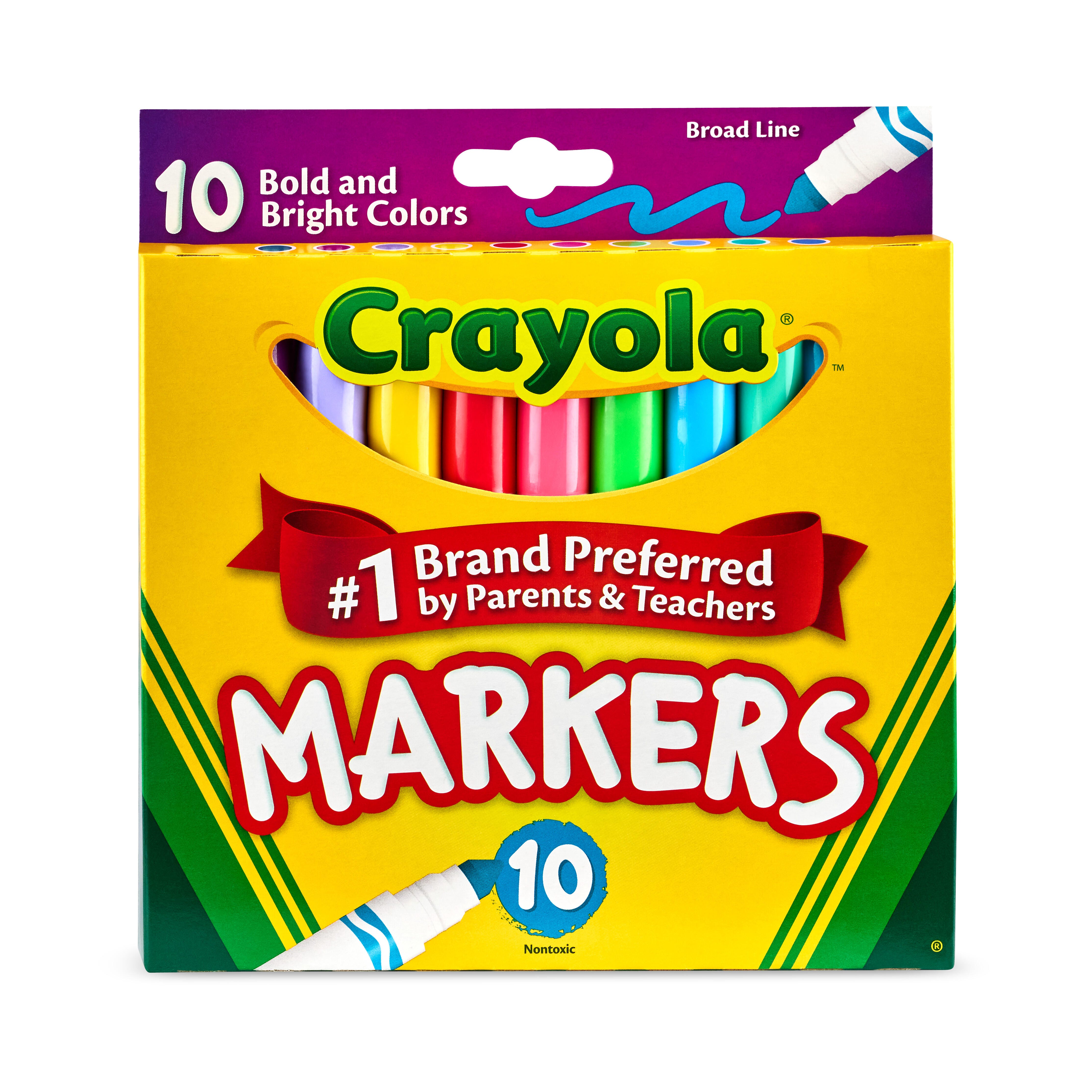 Image for Crayola Markers, Broad Line, Assorted Bold and Bright Colors, Set of 10 from School Specialty