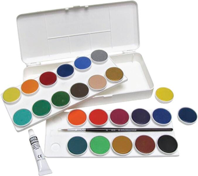 Grumbacher Non-Toxic Watercolor Paint Set with Brush, 24 Assorted Opaque Colors, Item Number 404485