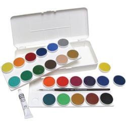 Grumbacher Non-Toxic Watercolor Paint Set with Brush, 24 Assorted Opaque Colors, Item Number 404485