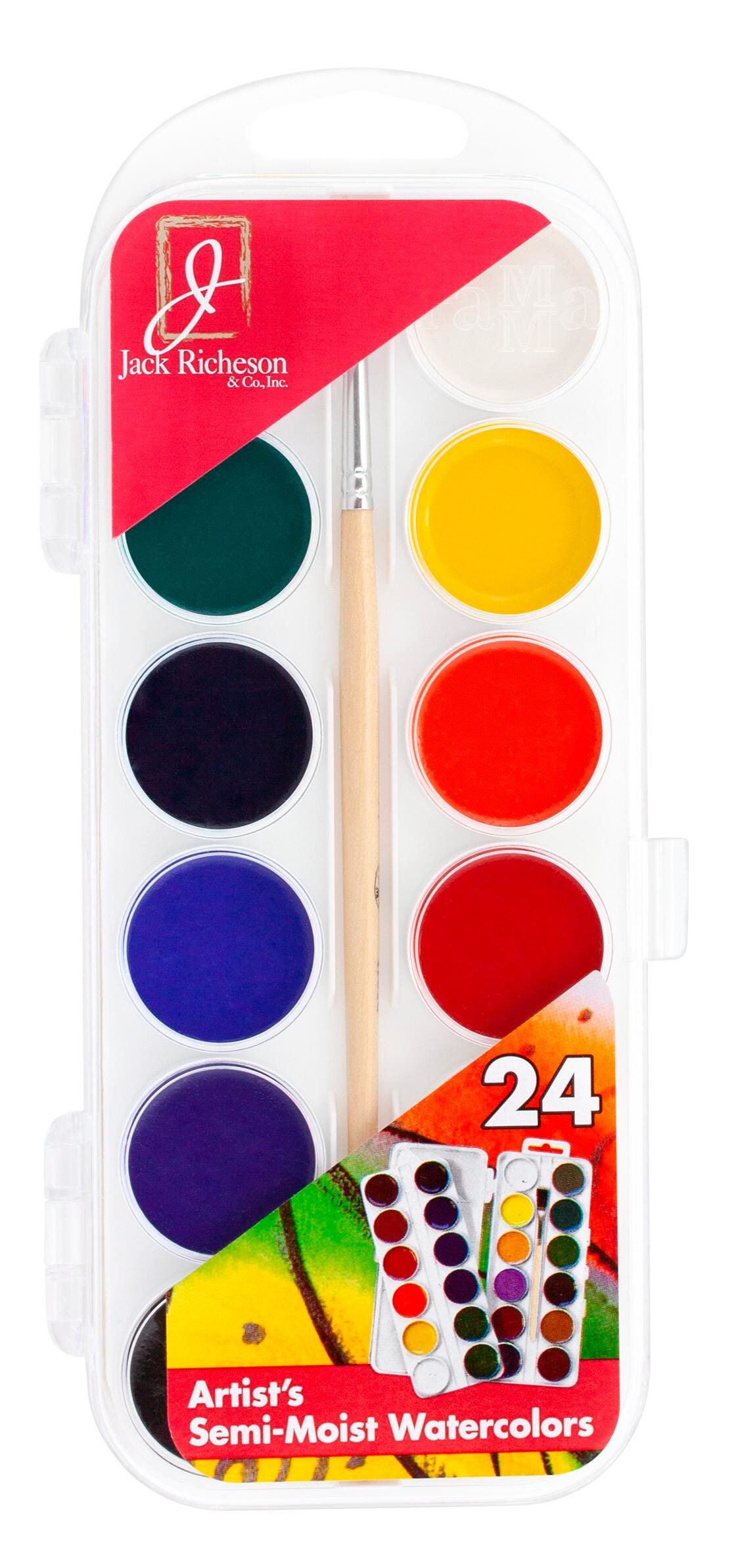 Jack Richeson Non-Toxic Semi-Moist Artists Watercolor Paint, 24 Assorted Vibrant Colors, Item Number 1439138