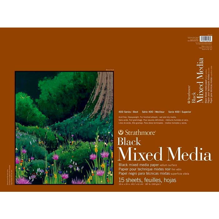 Strathmore 400 Series Mixed Media Pad, 18 x 24 Inches, 184 lb, Black, 15 Sheets