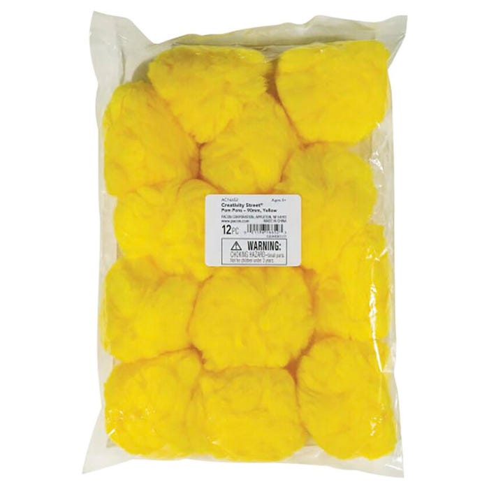 Creativity Street FluffBalls, 3-1/2 Inch, Yellow, Set of 12