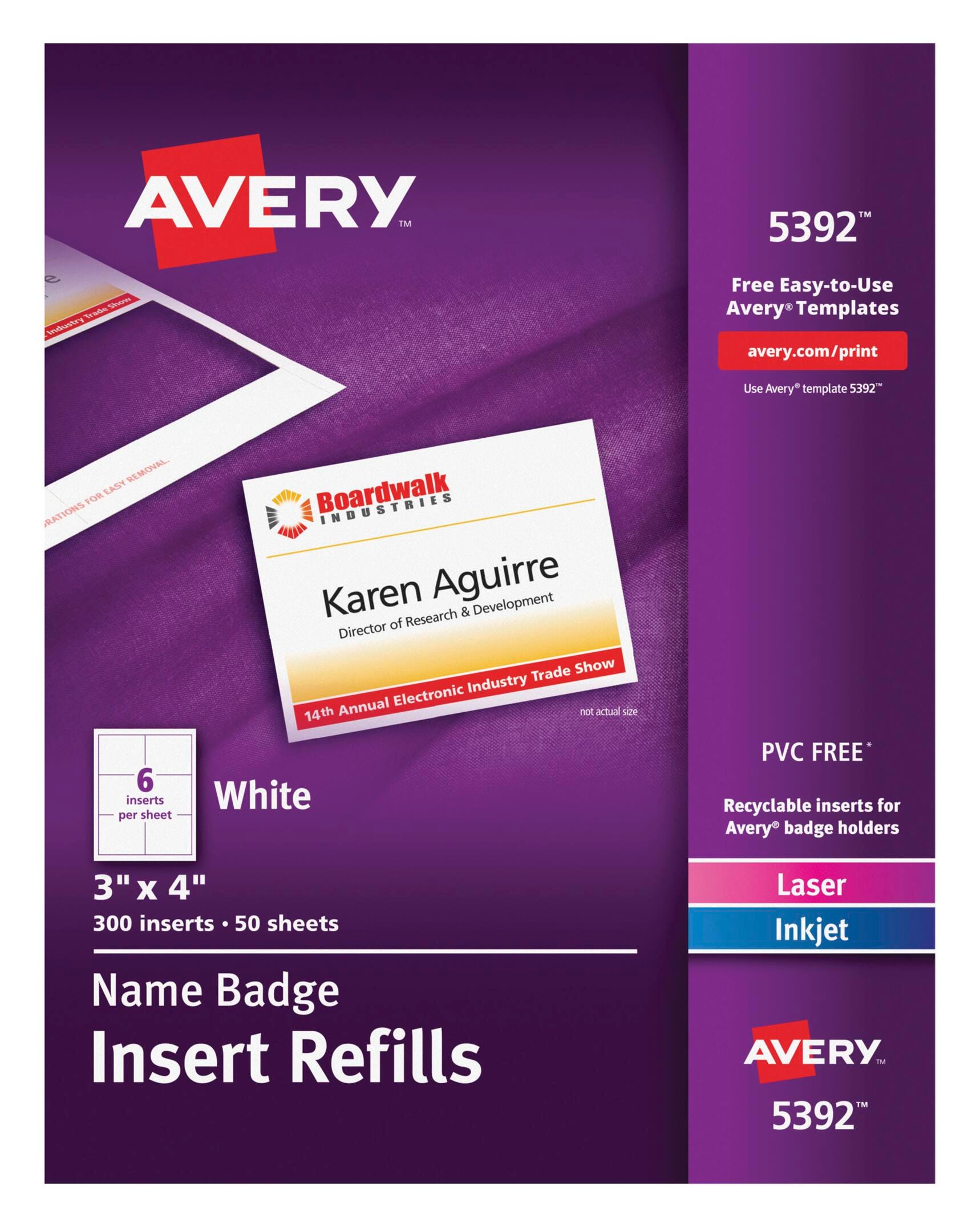 Avery Name Badge Insert Refills, 3 x 4 Inches, White, Pack of 300 1054630