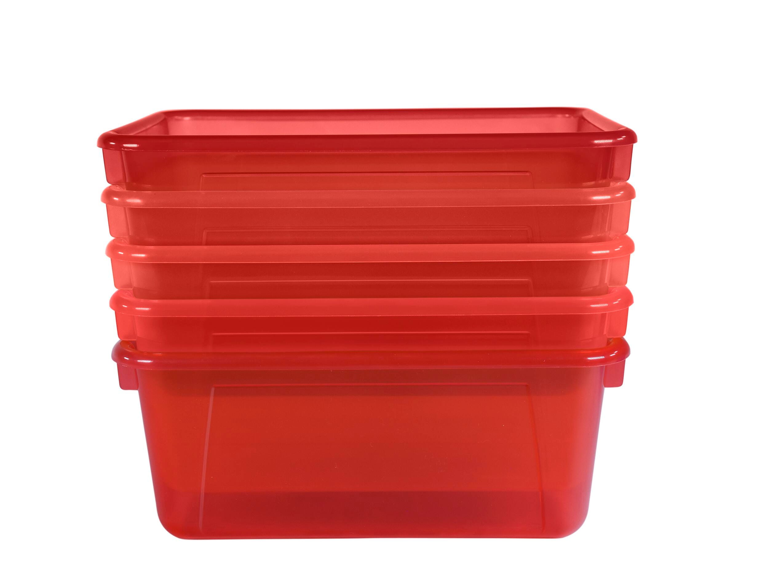 School Smart Translucent Storage Bin, 7-7/8 x 12-1/4 x 5-3/8 Inches, Red, Pack of 5 2005703