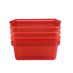 School Smart Translucent Storage Bin, 7-7/8 x 12-1/4 x 5-3/8 Inches, Red, Pack of 5 2005703