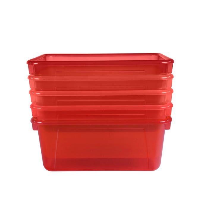School Smart Translucent Storage Bin, 7-7/8 x 12-1/4 x 5-3/8 Inches, Red, Pack of 5
