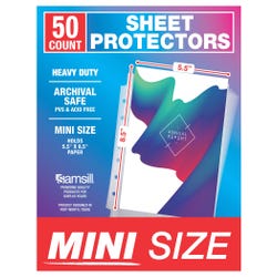 Samsill Mini Heavy Duty Binder Page Protectors, 5-1/2 x 8-1/2 Inches, Clear, 50 Pack