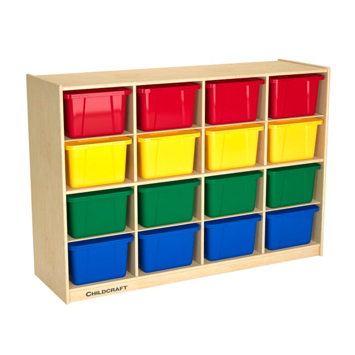 Childcraft Mobile Cubby Storage Unit, 16 Primary Color Bins, 50-5/8 x 16 x 36 Inches