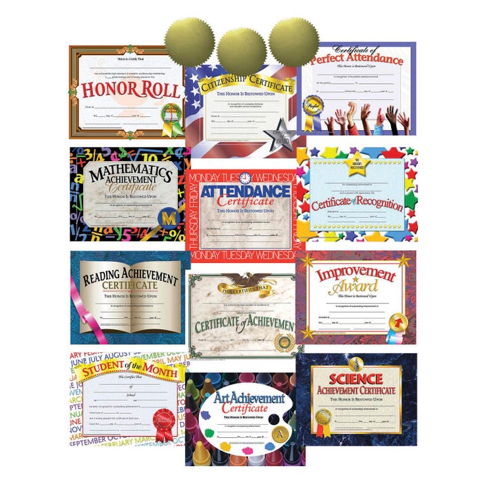 Haye's Best Sellers Certificate Assortment, 360 8-1/2 x 11 Inch Certificates, 150 Seals