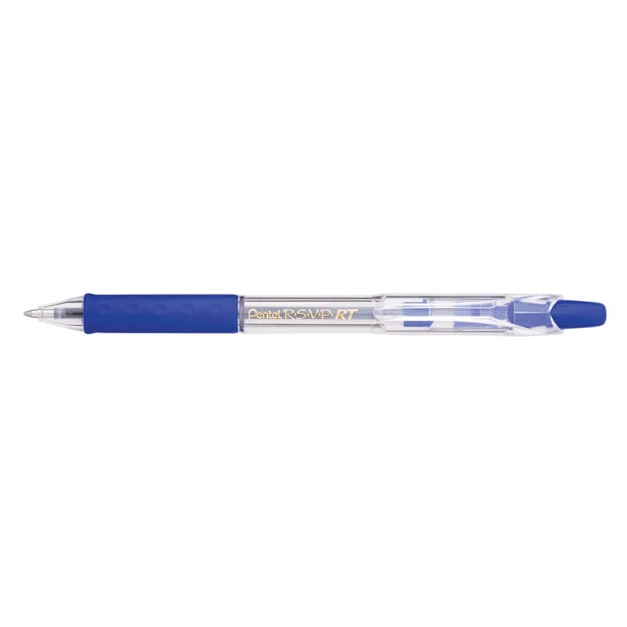 Pentel R.S.V.P. RT Refillable Retractable Ballpoint Pen, 1.0 mm Medium Tip, Blue Ink, Clear Barrel, Pack of 12