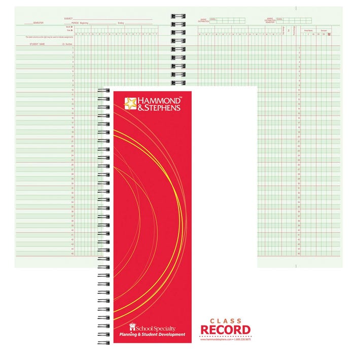 Hammond & Stephens Wire-O Bound Class Record Book - PolyIce Cover, 6-3/4 X 11 Inches, 45 Students, 9/10 Week, Green/Red