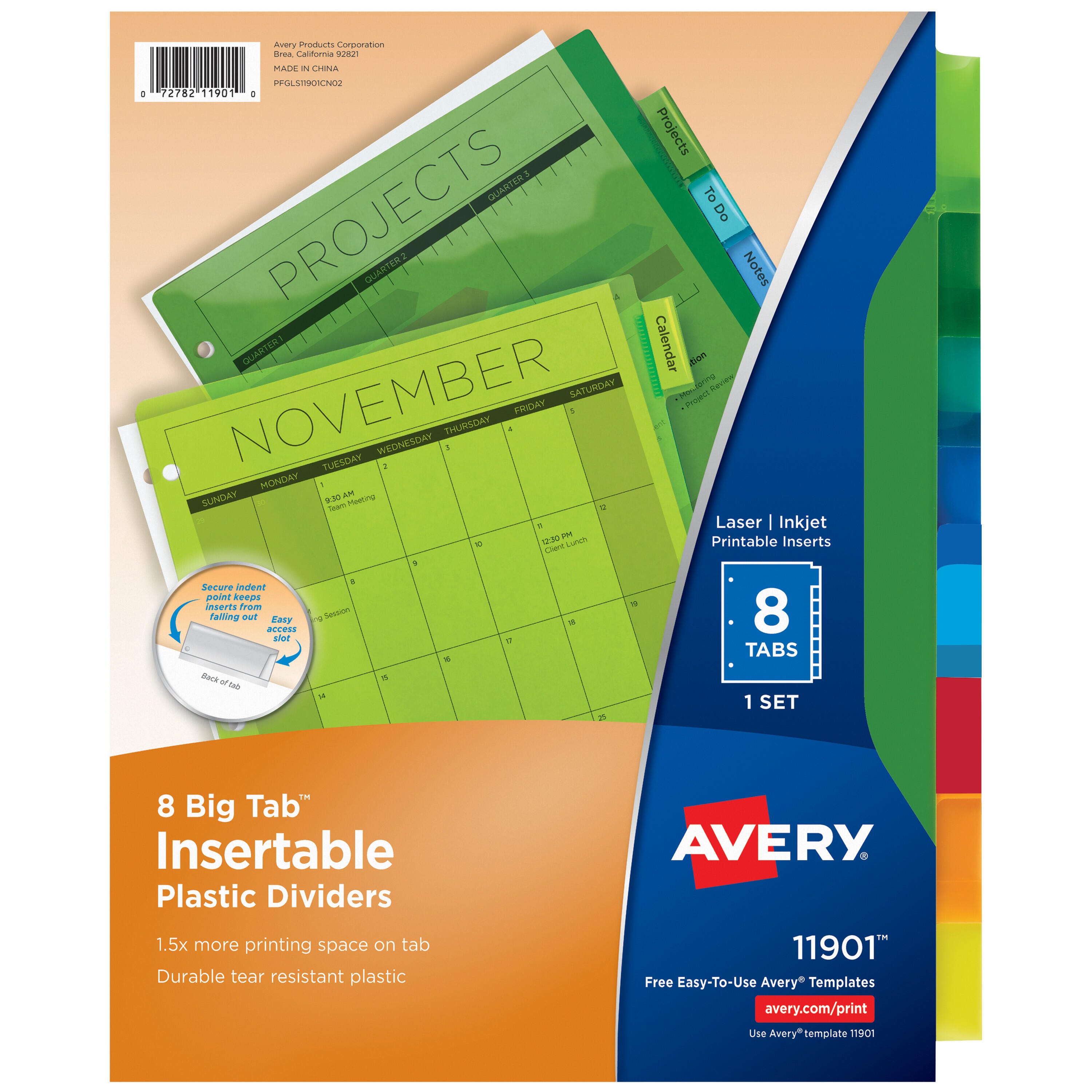 Avery Plastic Insertable Dividers, 8 Tab, Multi-Color 1085816