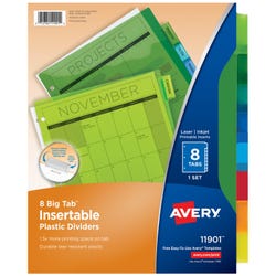 Avery Plastic Insertable Dividers, 8 Tab, Multi-Color