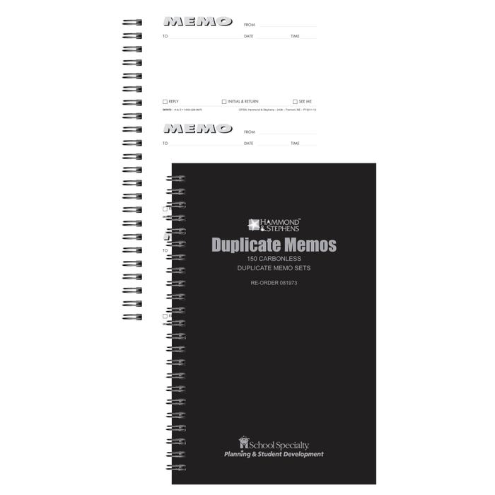 Hammond & Stephens N417D 2-Ply Carbonless Memo Book, 5-1/2 x 8-5/8 Inches, Black Cover