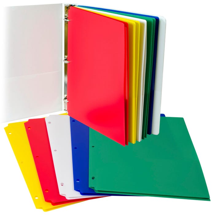 C-Line Poly Portfolio Folder, 3-Hole Punch, 2-Pocket, Assorted Colors, Set of 10