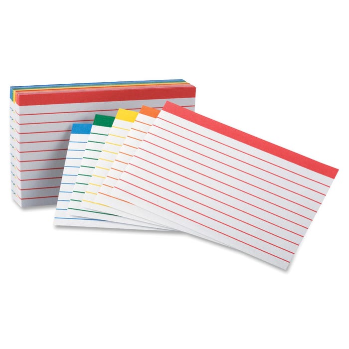 Oxford Color Coded Ruled Index Cards, 3 x 5 Inches, Assorted Colors, Pack of 100
