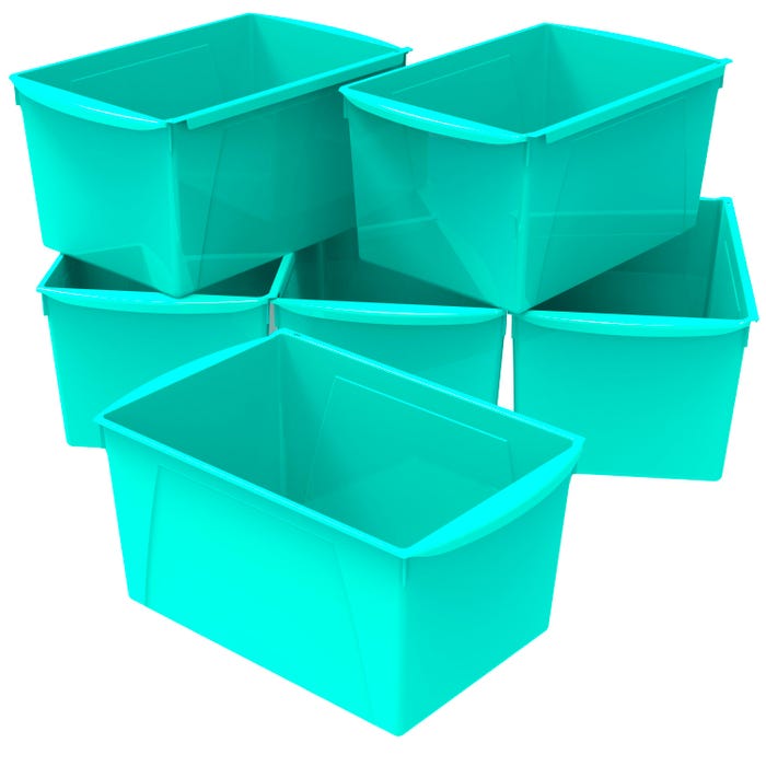 Storex Interlocking Book Bins, Double Wide, 14-1/2 x 9-1/5 x 7 Inches, Teal, Pack of 6