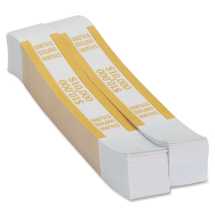 Coin-Tainer Currency Straps, 10,000 Dollars, Yellow/Kraft, 20 Per Box