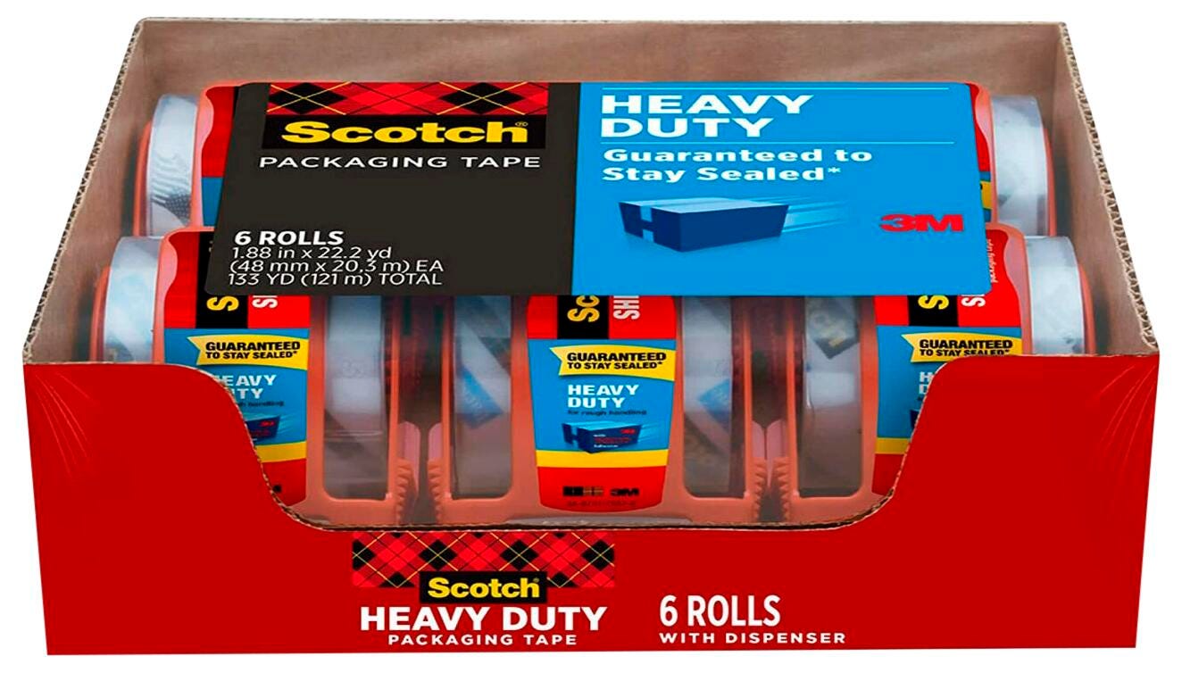 Image for Scotch Heavy Duty Packaging Tape with Dispensers, 1.88 x 800 Inches, Clear, Pack of 6 from School Specialty