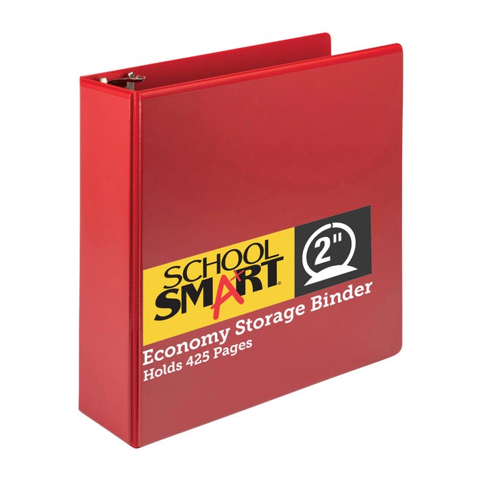 School Smart Round Ring Binder, Polypropylene, 2 Inches, Red