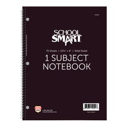 School Smart Wide Ruled Spiral Notebook, 8 x 10-1/2 Inches, 1 Subject, Black, 70 Sheets 2136684