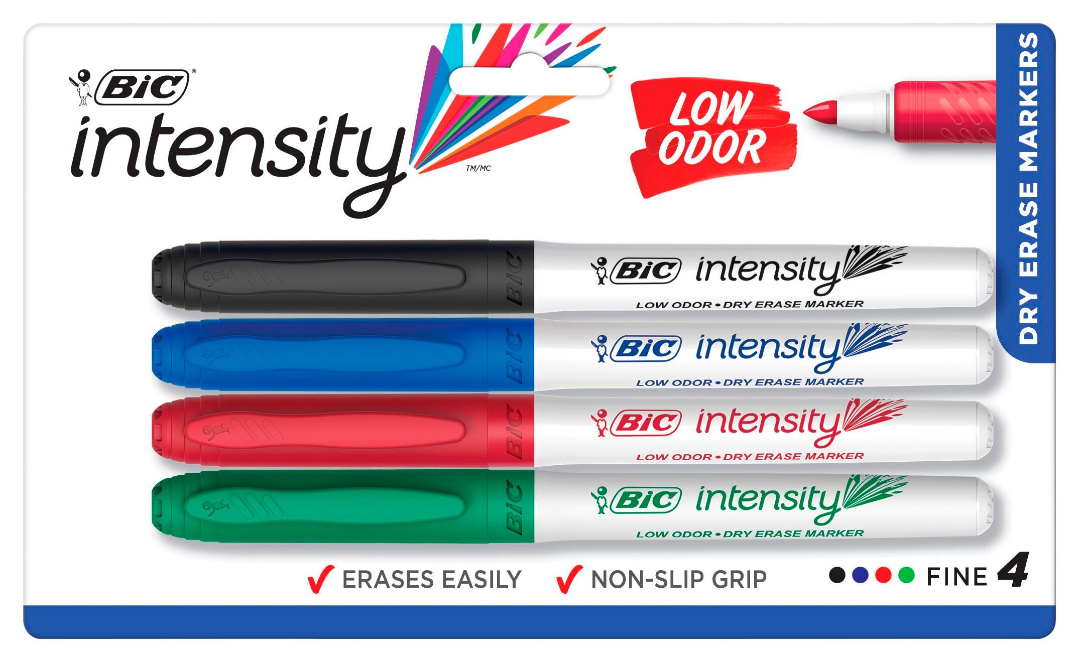 Image for BIC Intensity Low Odor Dry Erase Marker, Fine Tip, Assorted Colors, Set of 4 from School Specialty