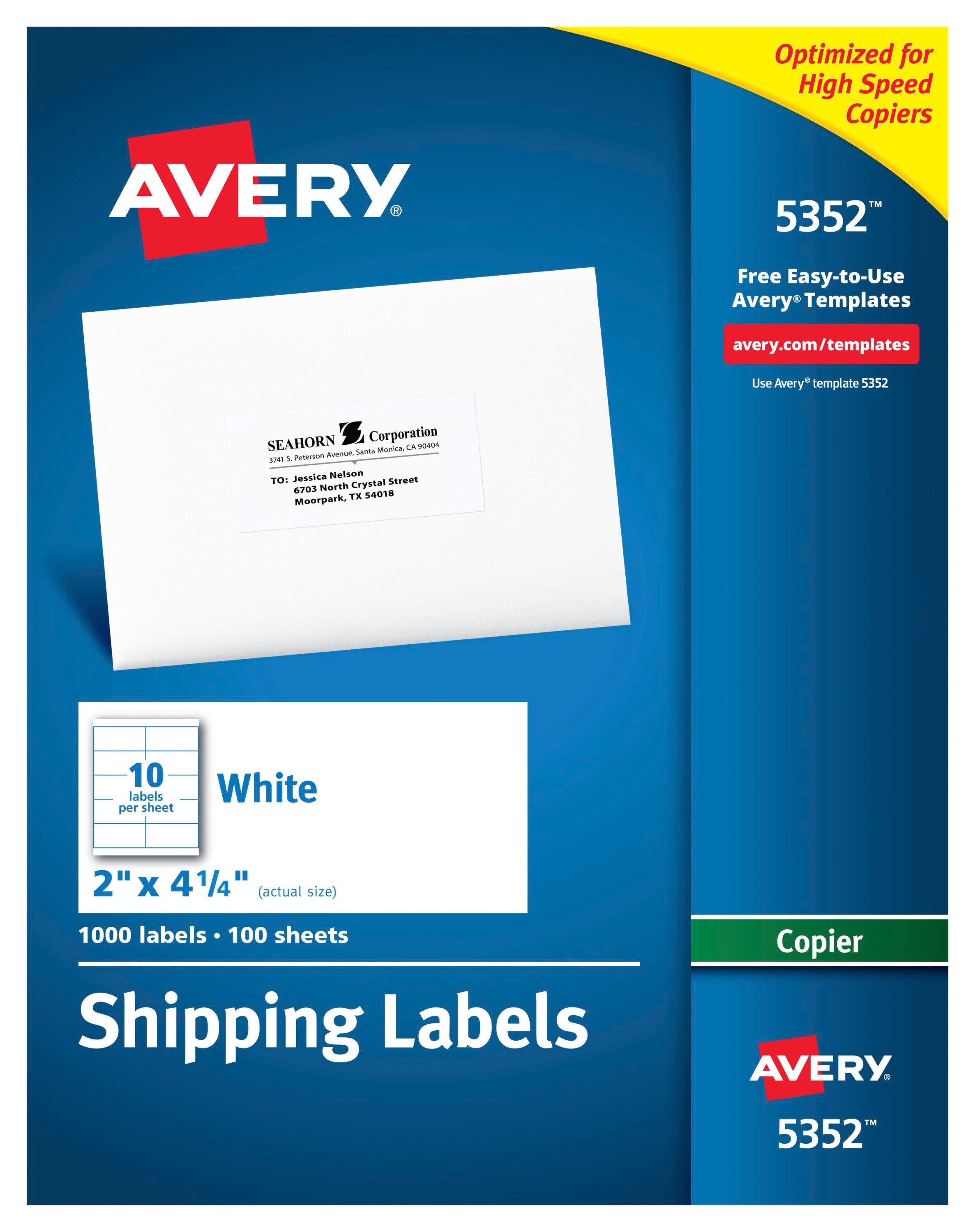 Avery Copier Shipping Labels, 2 x 4-1/4 Inches, Pack of 1000 1054608