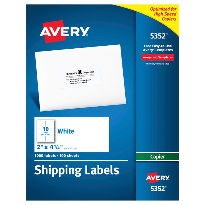 Avery Copier Shipping Labels, 2 x 4-1/4 Inches, Pack of 1000