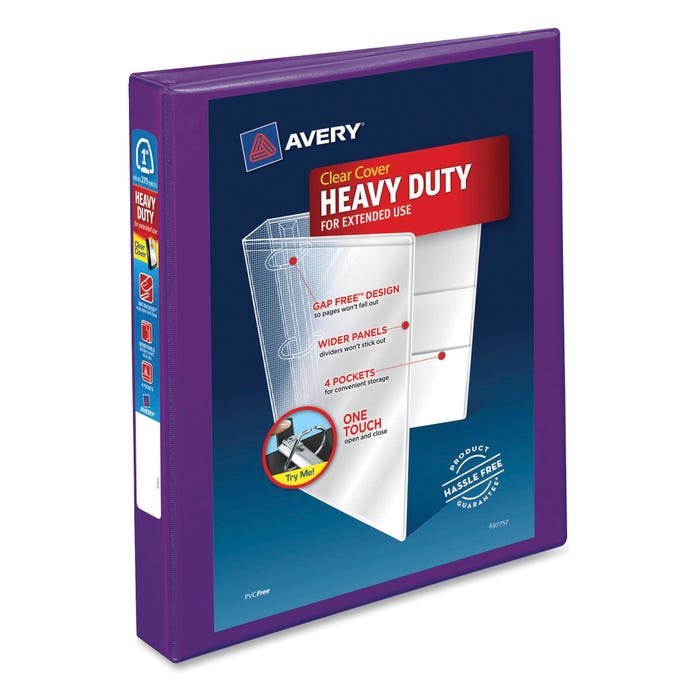 Avery DuraHinge Heavy Duty View Binder, 1 Inch, EZD Ring, Purple