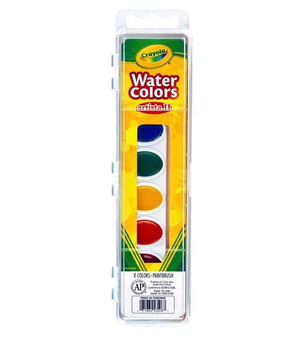 Crayola Artista II Non-Toxic Semi-Moist Watercolor Paints, Plastic Oval Pan, 8 Assorted Colors, Item Number 391085