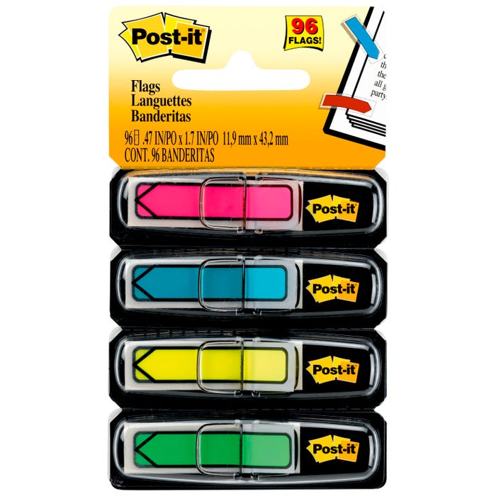 Post-it Arrow Flags, 1/2 x 1-7/10 Inches, Assorted Colors, Pack of 96
