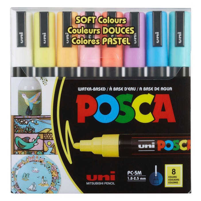Uni Posca Paint Markers, Medium Tip, Assorted Soft Colors, Set of 8