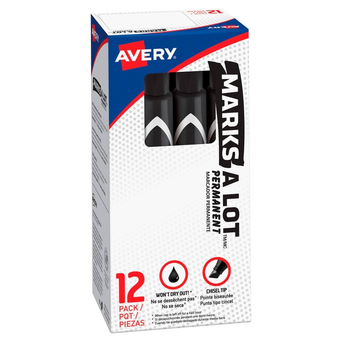 Avery Marks-A-Lot Large Desk Style Permanent Markers, Chisel Tip, Black, Pack of 12