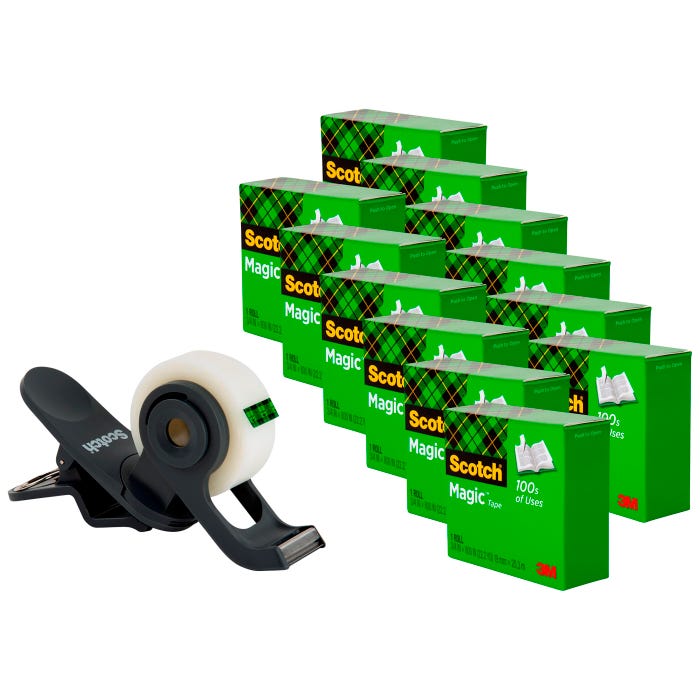 Scotch Clip Tape Dispenser with 12 Rolls of 3/4 x 350 Inch Tape
