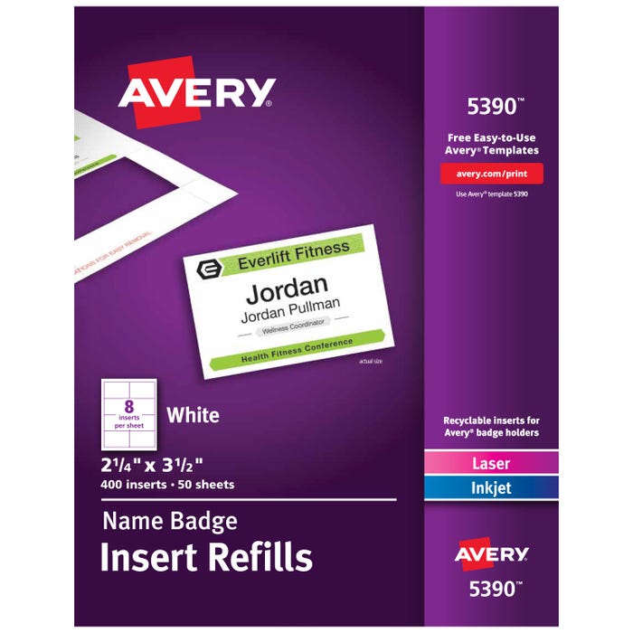Avery Name Badge Insert Refills, 2-1/4 x 3-1/2 Inches, White, Pack of 400