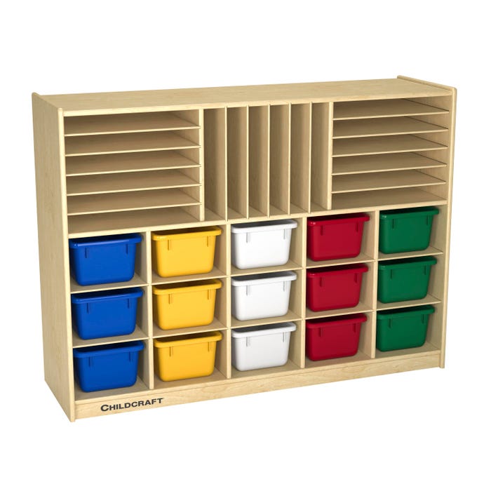 Childcraft Mobile Small-Tray Store-n-Stack Storage Unit, 15 Assorted Color Trays, 47-3/4 x 14-1/4 x 36 Inches